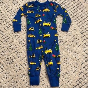 Hanna Andersson Blue and Yellow Construction Christmas Footies Sz 6-12 mo